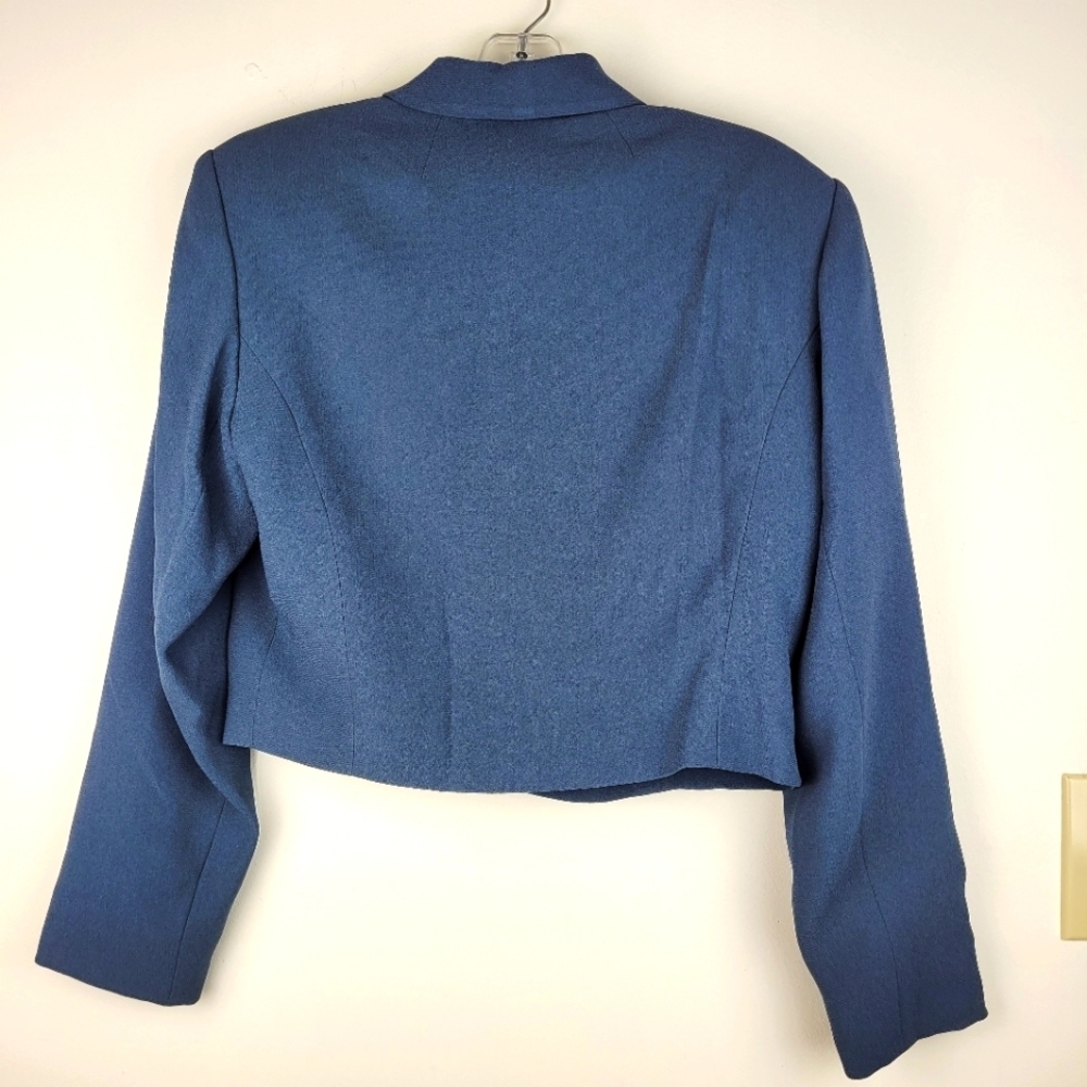 Kenar slate blue gray cropped lined blazer zip pockets collar office edgy lady 8 - Picture 4 of 10